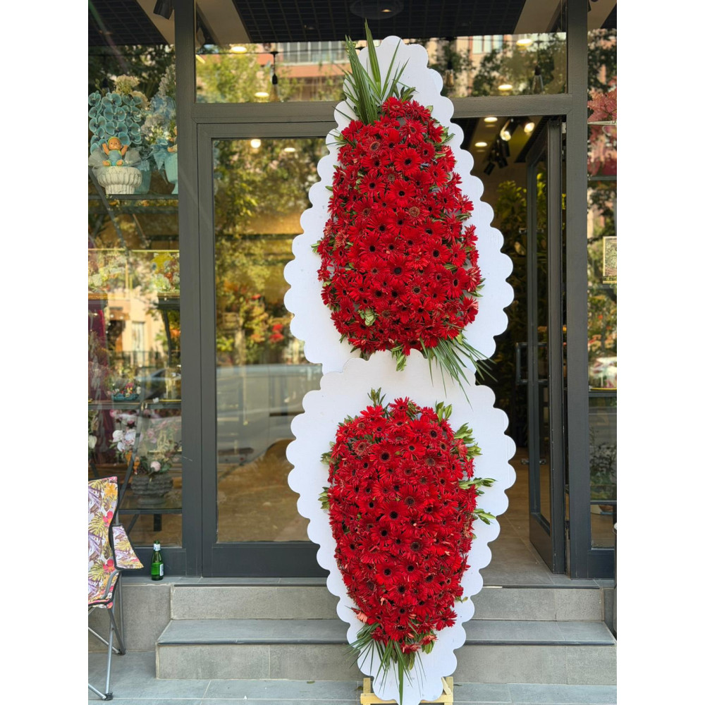 BÜYÜK ÇİFTLİ CANLI GERBERA ÇELENK